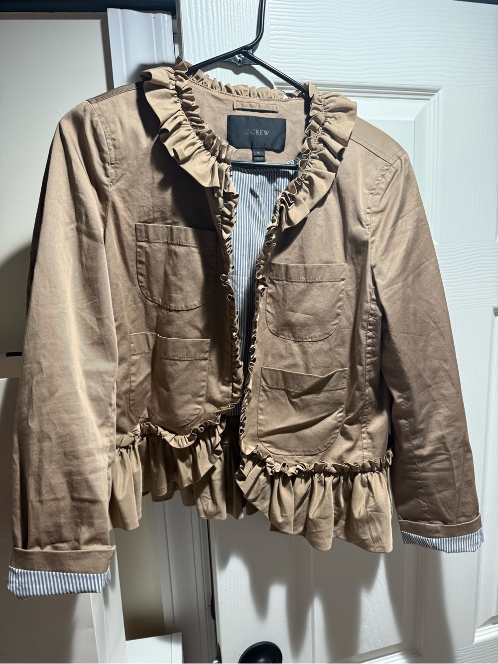 J. Crew Ruffle-Trim Canvas Blazer in Light Tan